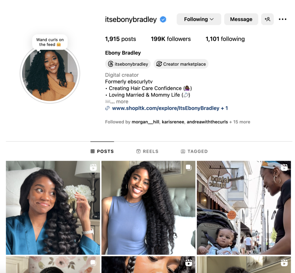 Ebony bradley's Instagram Page @itsebonybradley.